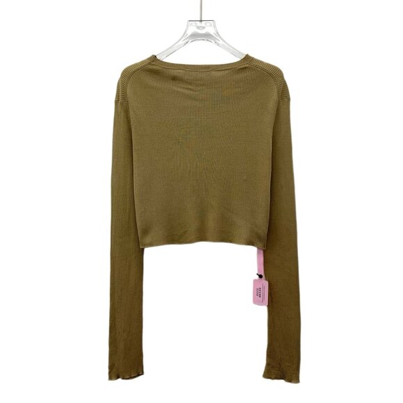 Prada Milano Womens Brown Ribbed Knit Silk Blend Cropped Long-Sleeve Sweater Siz - Picture 8 of 8